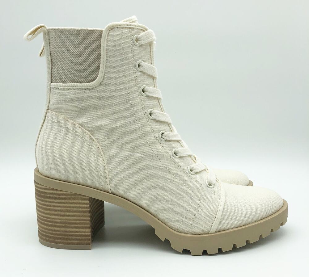 Dolce Vita Womens Combat Boots Size 6.5 Stacked Heel Off White Canvas NWOB
